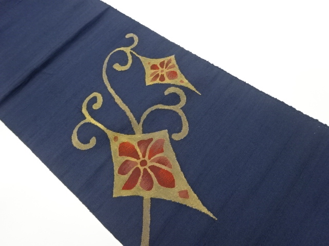 JAPANESE NAGOYA OBI / TSUMUGI / WOVEN ABSTRACT FLOWER ARABESQUE